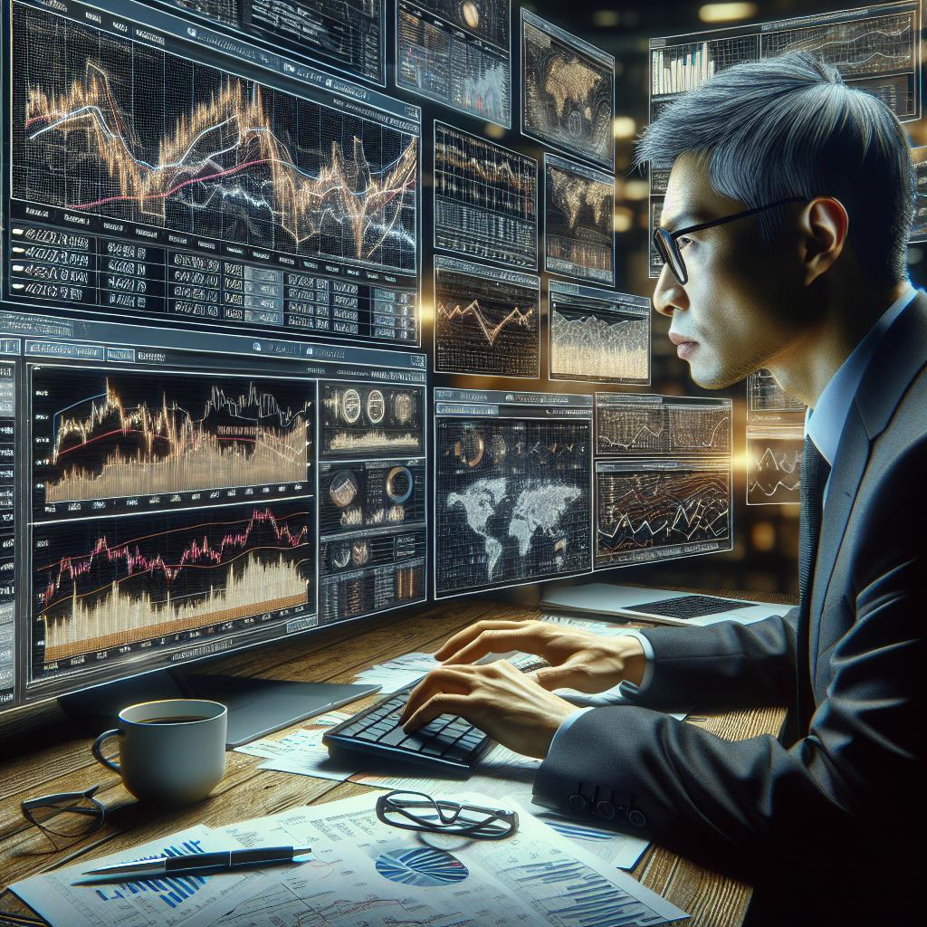 Market player analyzing charts.