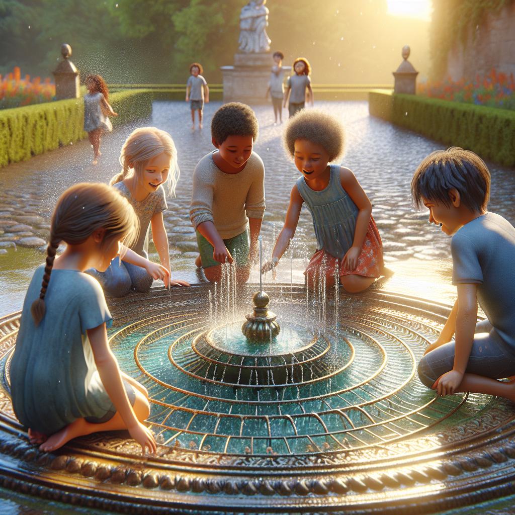 Children playing in fountain.