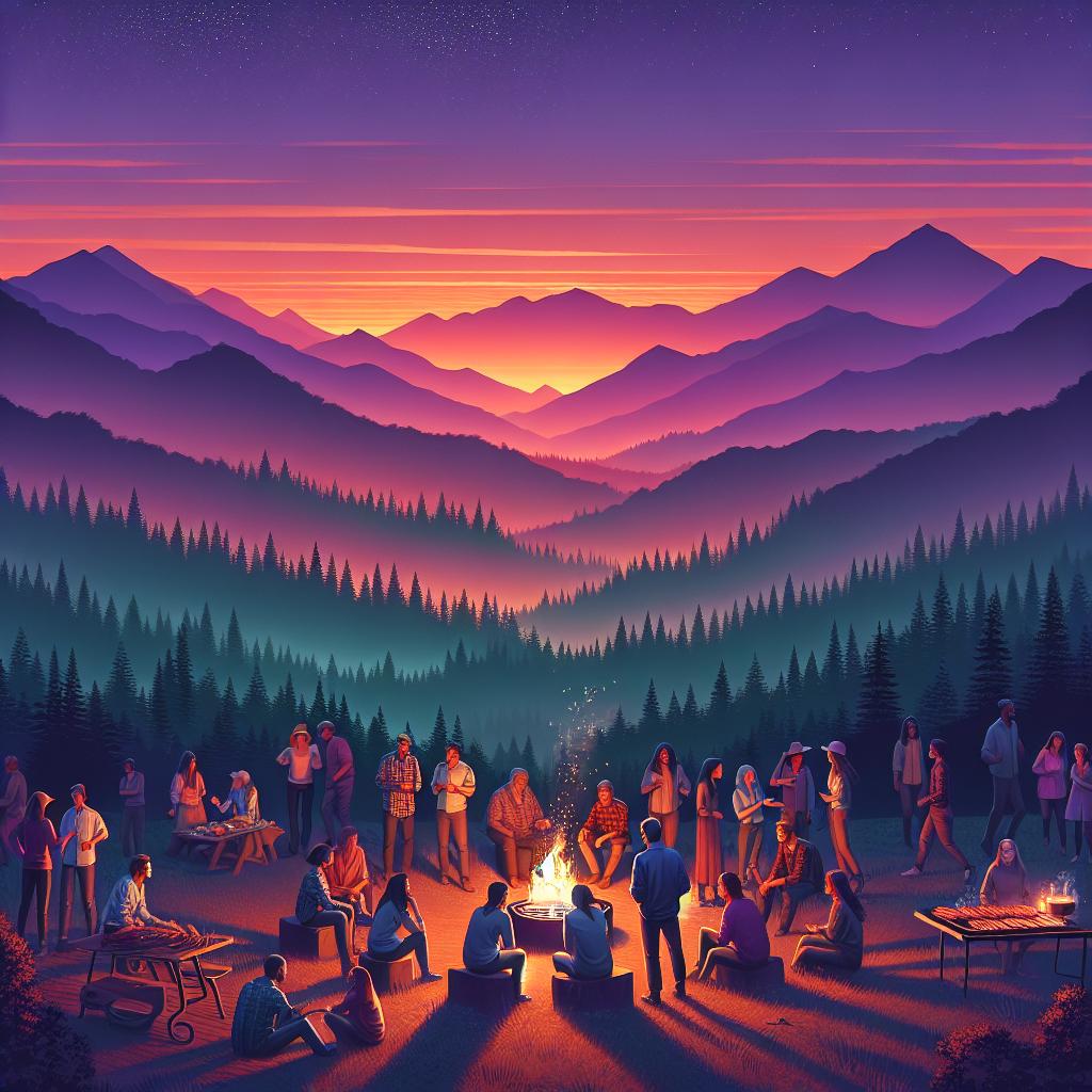 "Mountain sunset gathering"