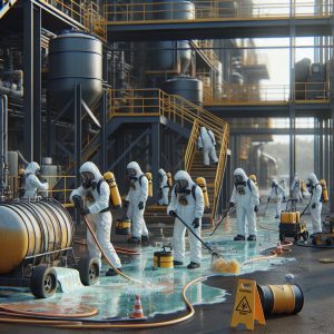 Chemical spill cleanup scene.