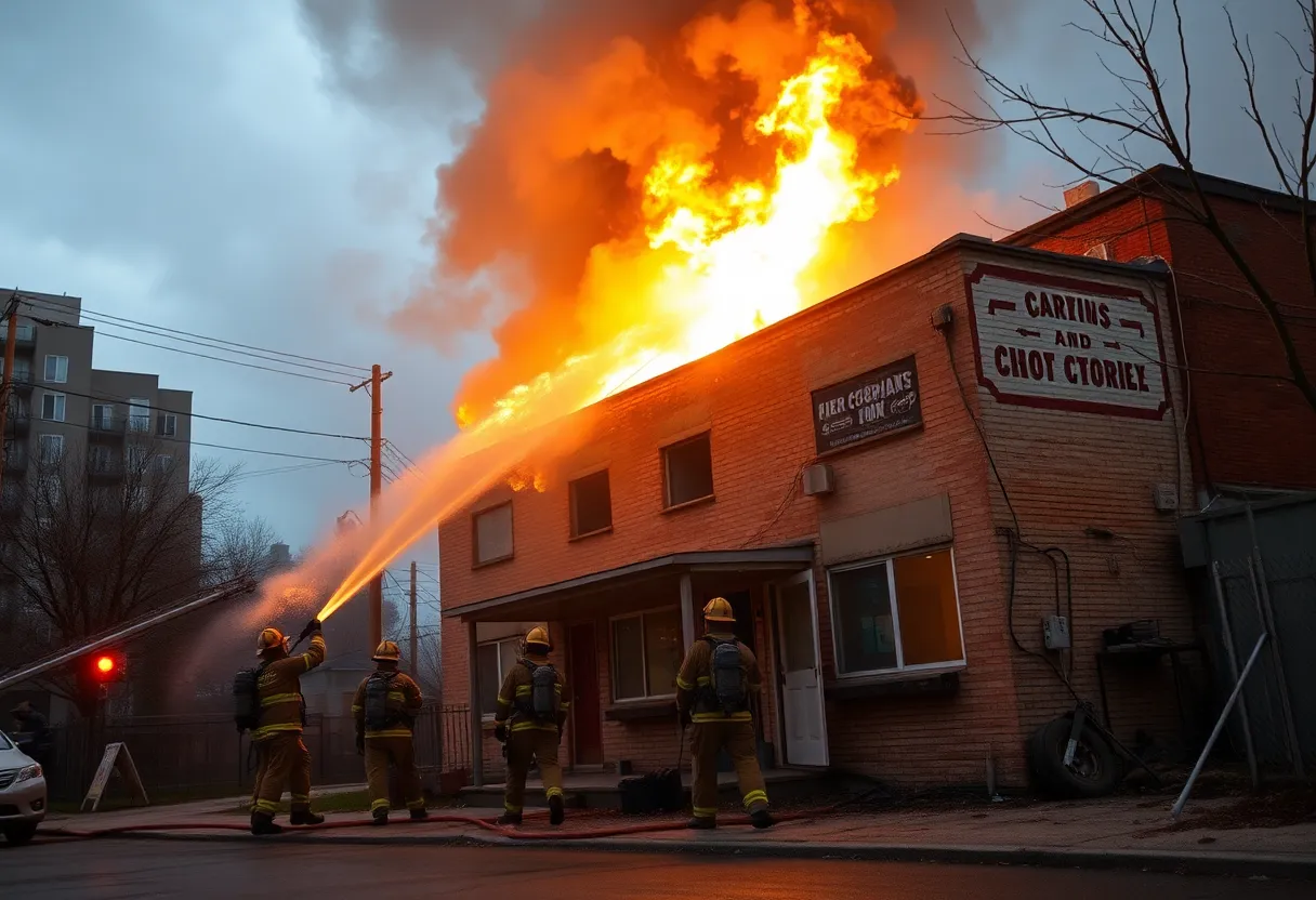 Firefighters battling a blaze at a vacant building in Birmingham
