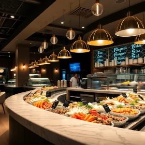 Interior view of Bayonet Seafood Restaurant with a raw bar
