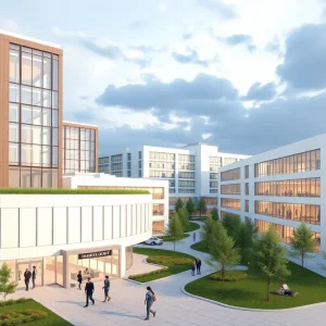 Architectural rendering of improved Birmingham campus buildings