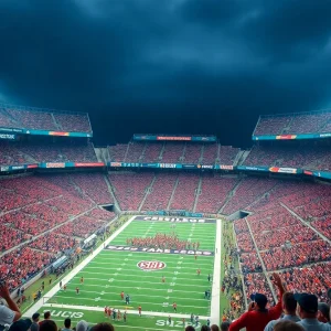 View of a college football stadium in Birmingham