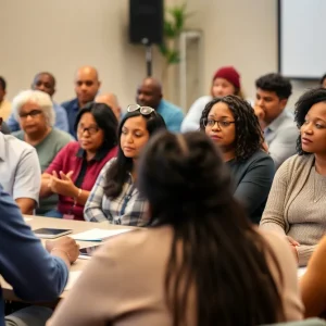 Residents of Birmingham participating in a community meeting about gun violence prevention.