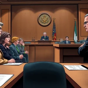 Courtroom scene depicting a lawsuit over organ retention practices