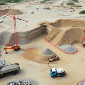 A construction site featuring Vulcan Materials products