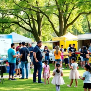 Families engaging at the Birmingham Resources at Railroad event with vendors and performances.