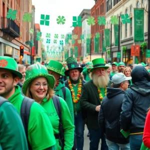 Crowd celebrating St. Patrick's Day in Birmingham