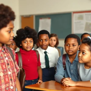 Students in a 1960s school setting, representing diversity and educational equality.