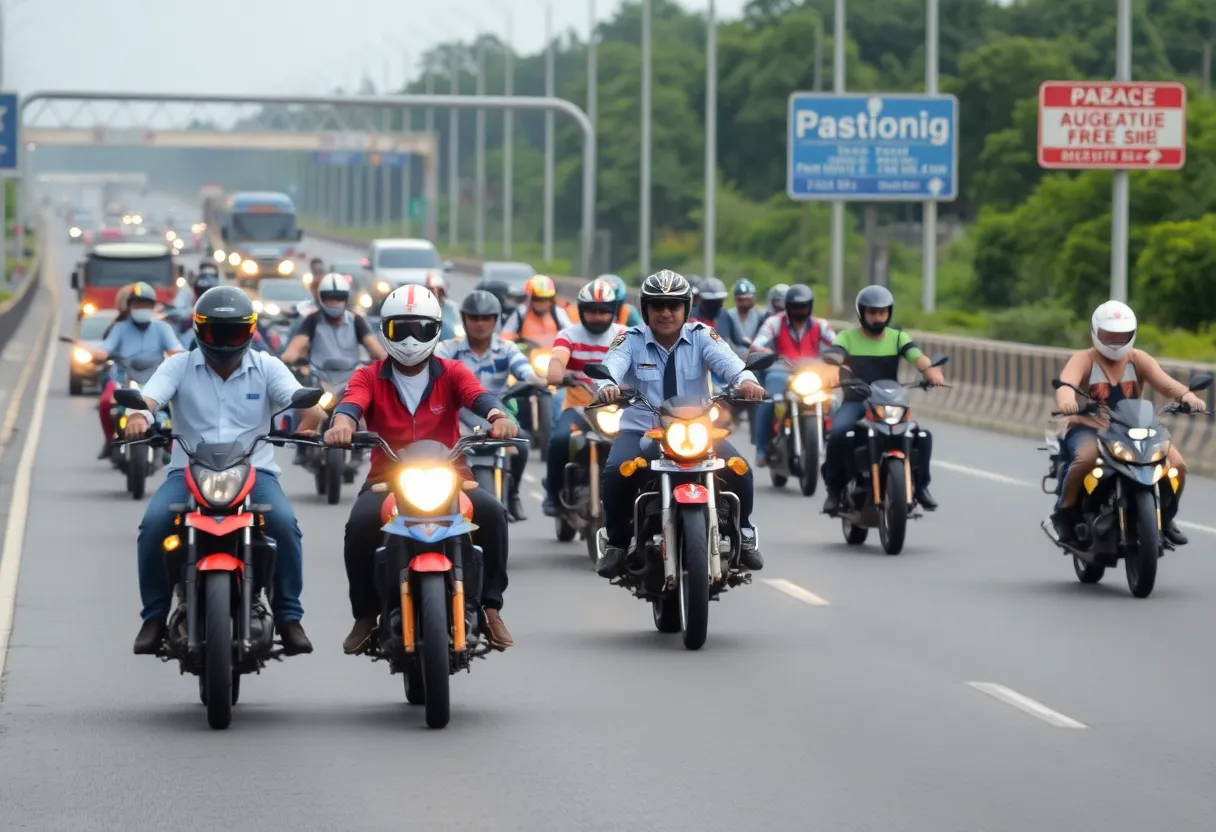 Crowd of motorcycle and ATV riders on I-20 East