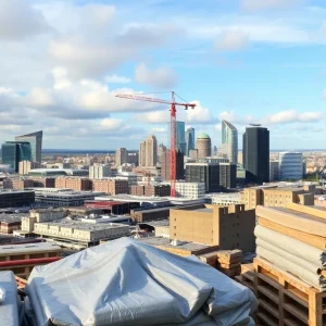 Skyline view of construction sites in Birmingham, Alabama.