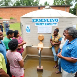 Community members gathered near the Birmingham Water Works Facility discussing local governance.