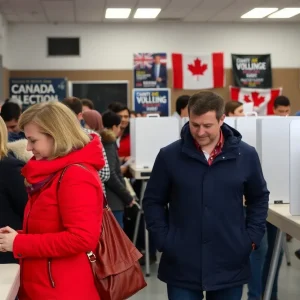 Polling station bustling with voters during the federal election in Canada