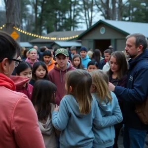 Community members gathering in support after a tragic vehicle crash at YNOT Camp in Chatham, Illinois.