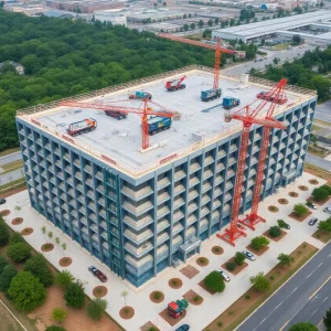 Aerial view of Coca-Cola headquarters construction site in Birmingham