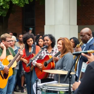 Musicians performing at a community event in Birmingham
