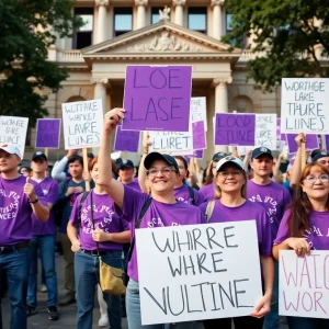 Workers rallying during the Los Angeles County strike