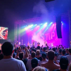 Crowd enjoying the Magic City Flow Fest with live hip-hop performances at Legion Field in Birmingham.