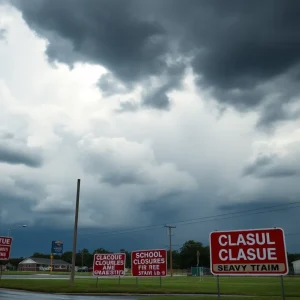 Storm clouds and heavy rain over Alabama schools