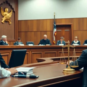 Judges in a courtroom discussing a healthcare case