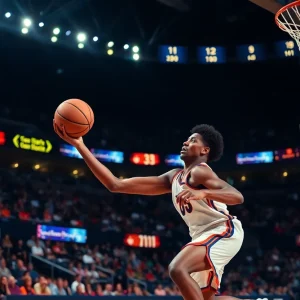 Basketball player representing UAB during a thrilling game