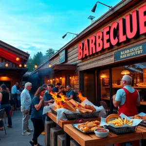 Customers enjoying BBQ at Archibald & Woodrow's in Birmingham