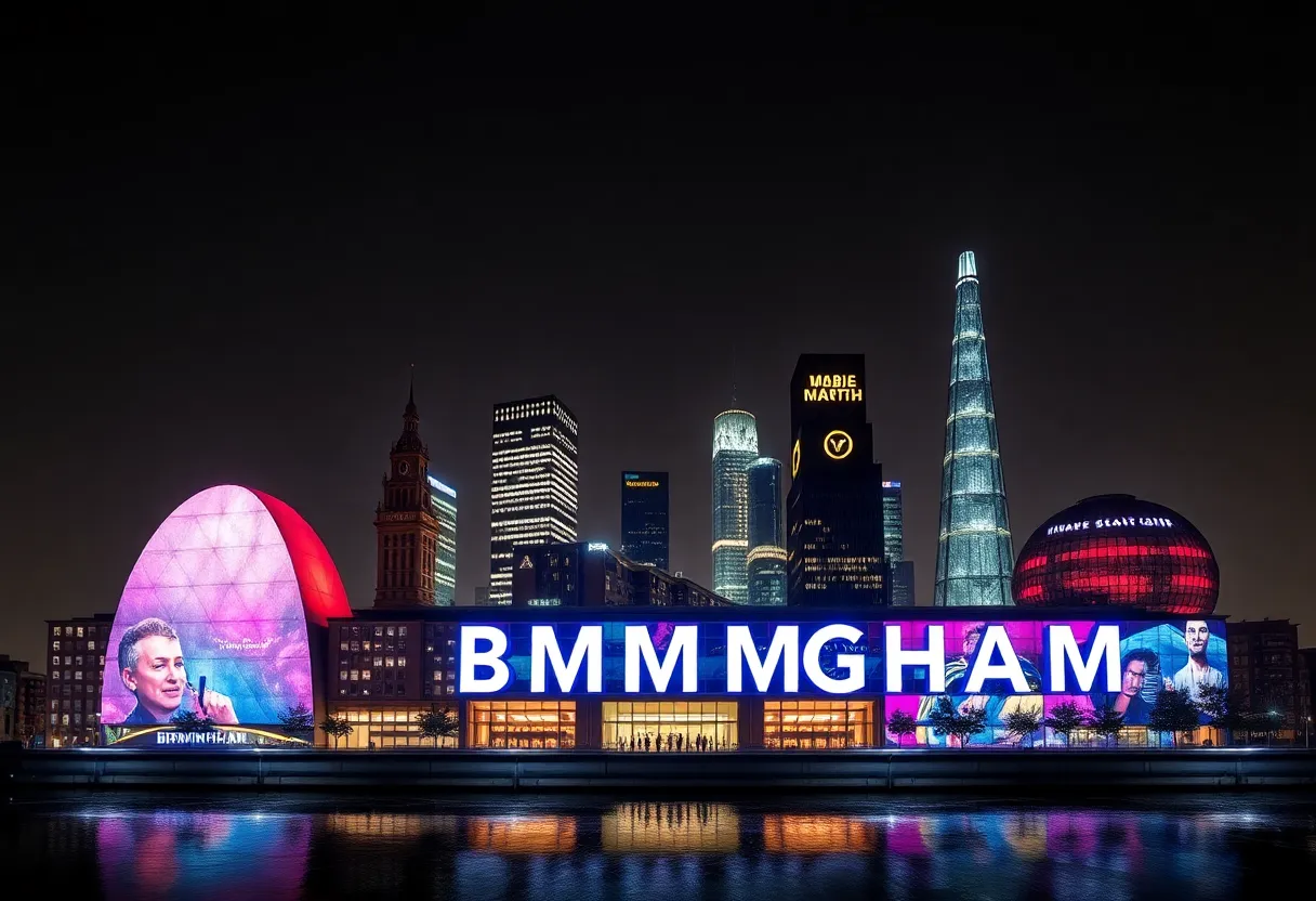 Artistic depiction of Birmingham landmarks with creative names reflecting Coca-Cola's campaign