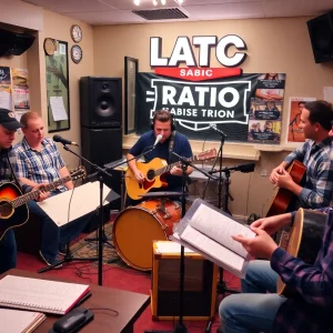 A lively scene of musicians performing in a community setting