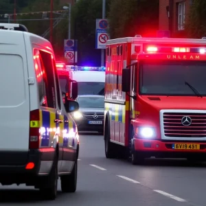 Emergency vehicles responding to a traffic accident in Birmingham.