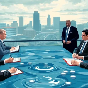 Birmingham water utility meeting with officials discussing governance.