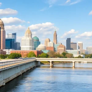 Skyline of Birmingham, Alabama with water infrastructure.