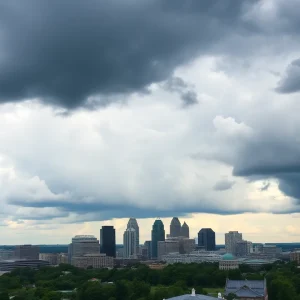 Storm clouds over Birmingham, Alabama skyline