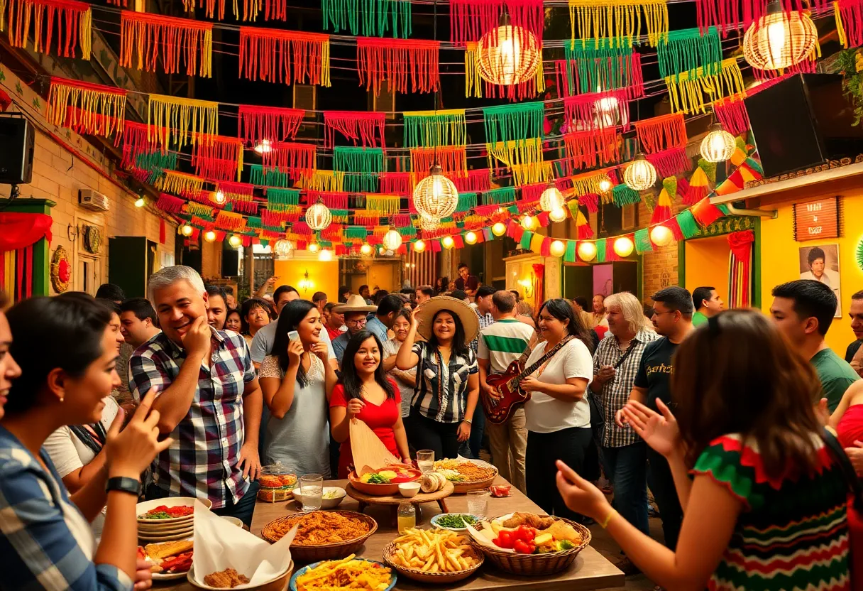 Celebrants enjoying Cinco de Mayo in Birmingham with food and music.