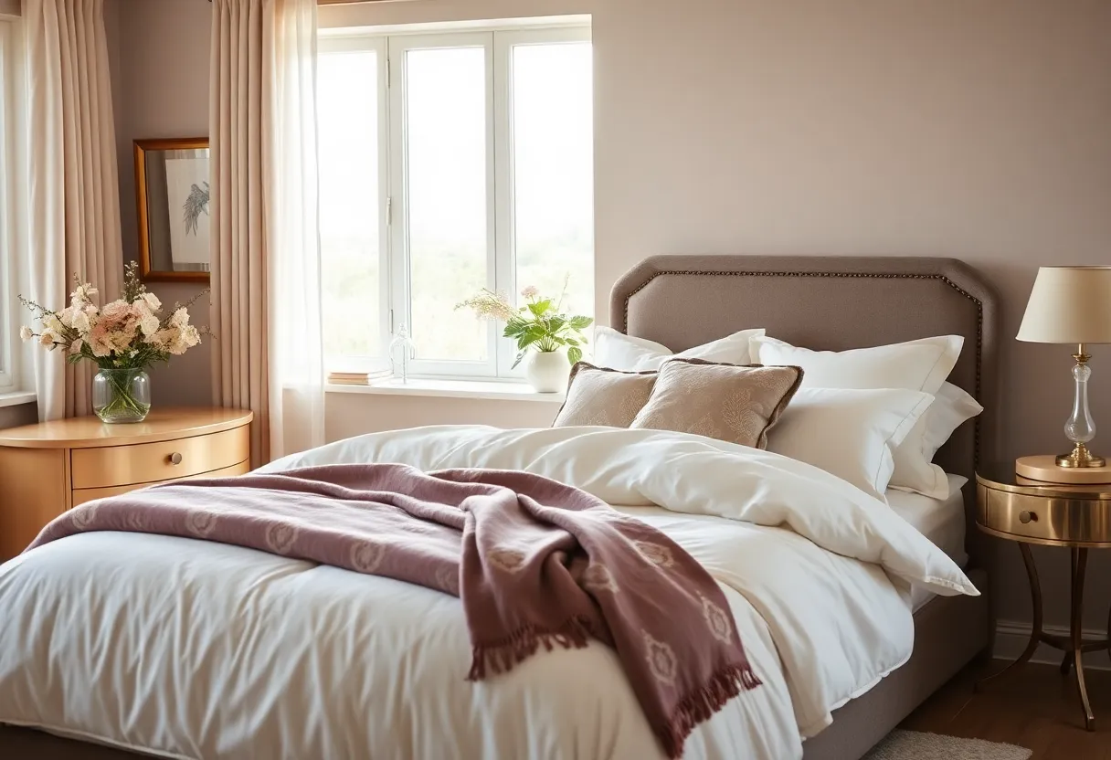 Elegant luxury bedding displayed in a serene bedroom setting