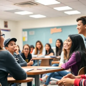 Montgomery Teacher of the Year Reception showcasing students and a teacher engaging in a classroom discussion.