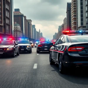 Police vehicles pursuing a suspect in Birmingham