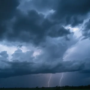 Dramatic storm clouds in Alabama indicating severe weather threats