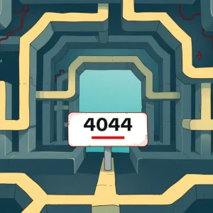 Illustration of a digital labyrinth with a 404 error sign