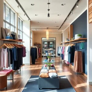 Interior of Alo Yoga store showcasing yoga apparel