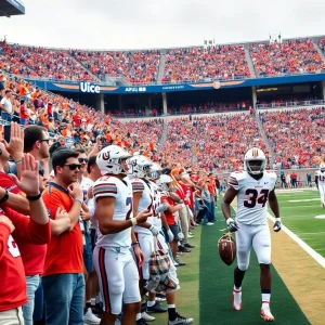 Auburn football players in action during a game