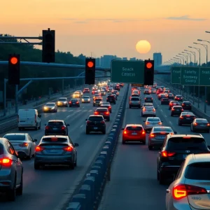 Urban highway in Birmingham with traffic