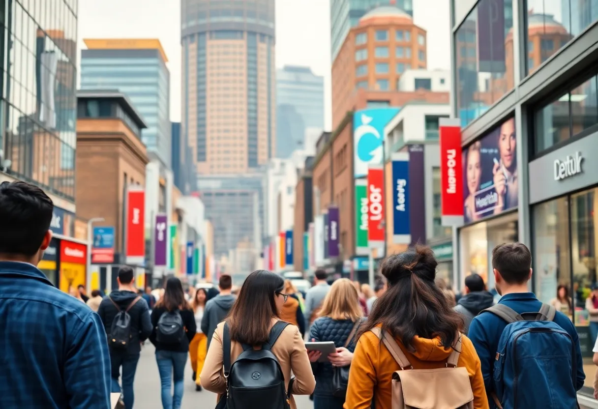 Birmingham cityscape with people exploring job opportunities