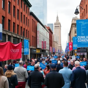 A vibrant image depicting the Birmingham mayoral race campaign activities in the city.