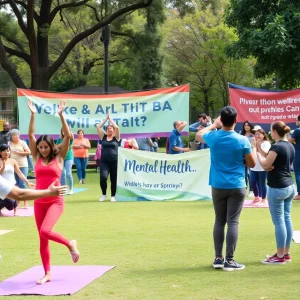 Community members participating in mental health awareness activities at Linn Park.