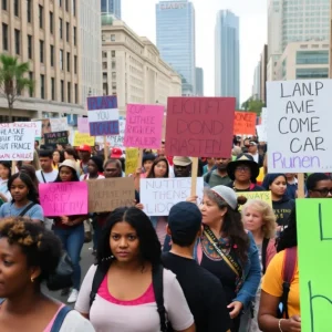 Protesters in Birmingham, Alabama holding signs in solidarity.