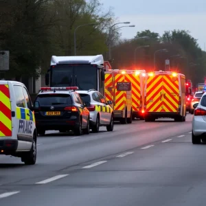 Emergency vehicles at a traffic accident in Birmingham