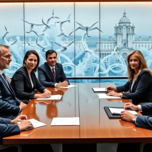 Board members discussing Birmingham Water Works matters in a formal setting.