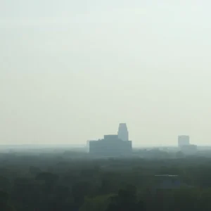 Hazy skies over Birmingham, Alabama with cityscape