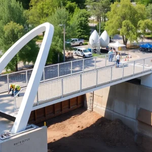 Construction site of a pedestrian bridge on Highway 31